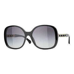 CHANEL Black Oversized Sunglasses with Gold Temple Chain Detail 5407